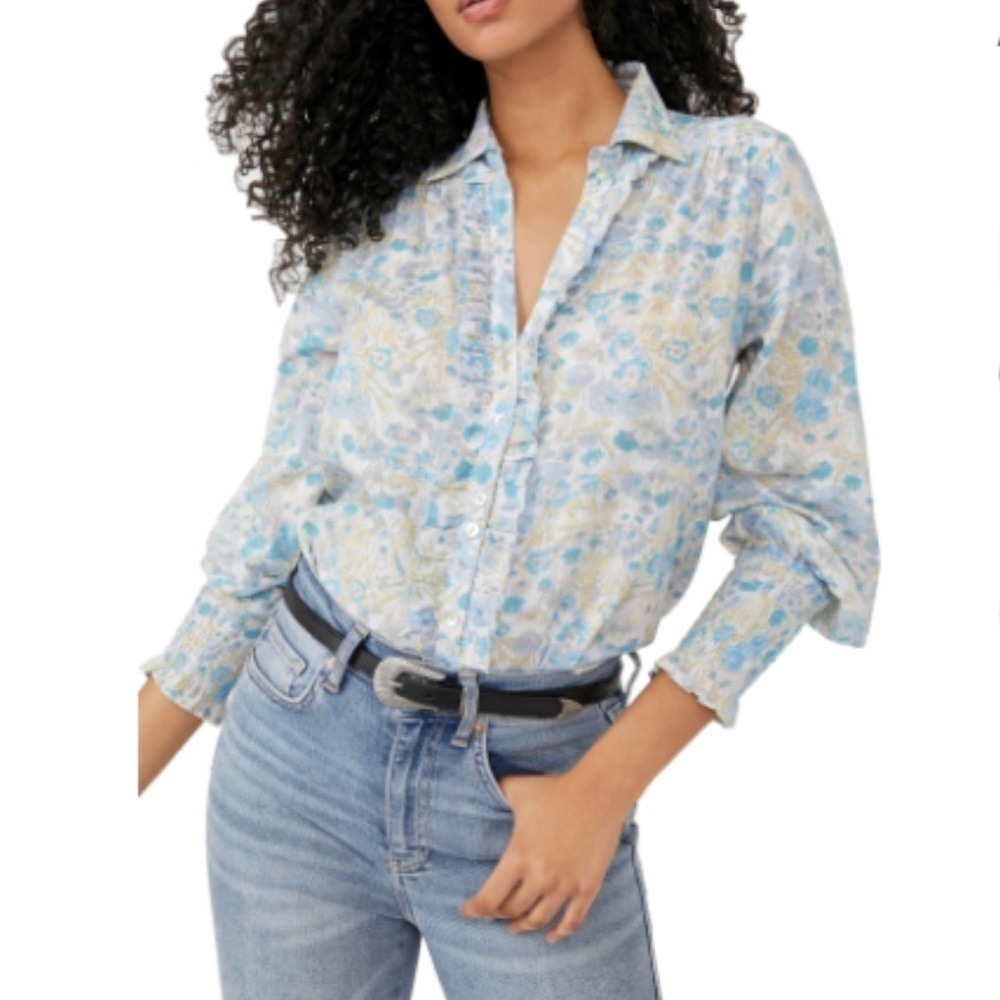 NWT: Free People Wild Gardenia Ruffle Cotton Blouse Size XS - Picture 2 of 11